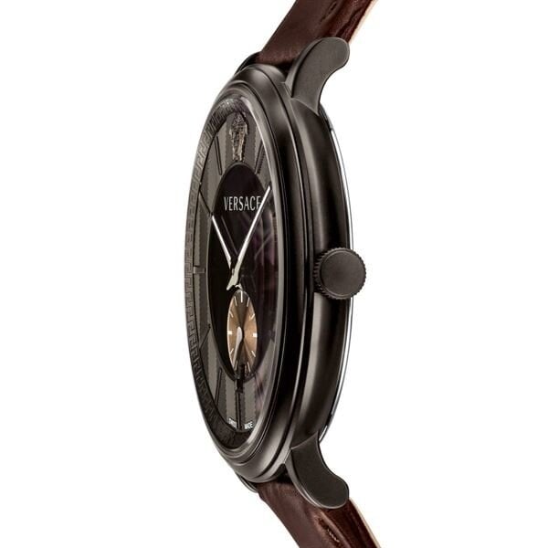Versace V-Circle Manifesto Black Dial Maroon Leather Strap Watch for Men - VBQ040017