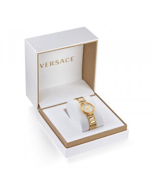 Versace Mini Virtus Quartz White Dial Gold Steel Strap Watch For Men - VET300221