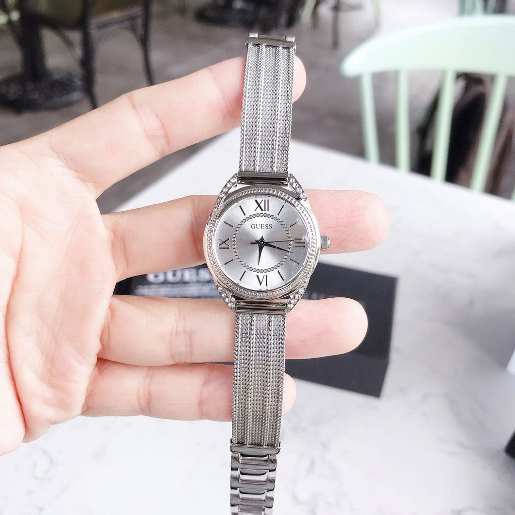 Guess Whisper Silver Dial Silver Mesh Bracelet Watch for Women - W1084L1