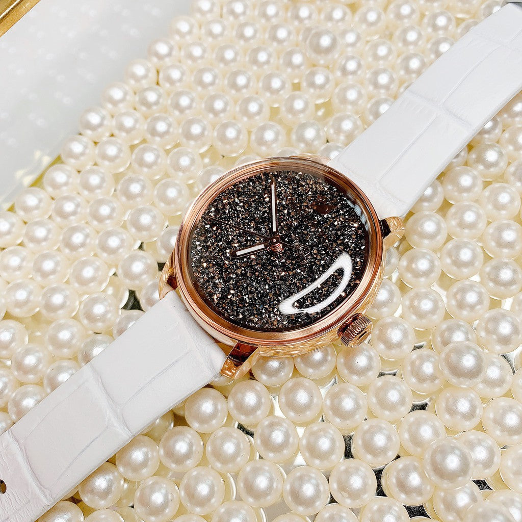 Swarovski Crystalline Hours Quartz Grey Dial Black Leather Strap Watch for Women - 5344635