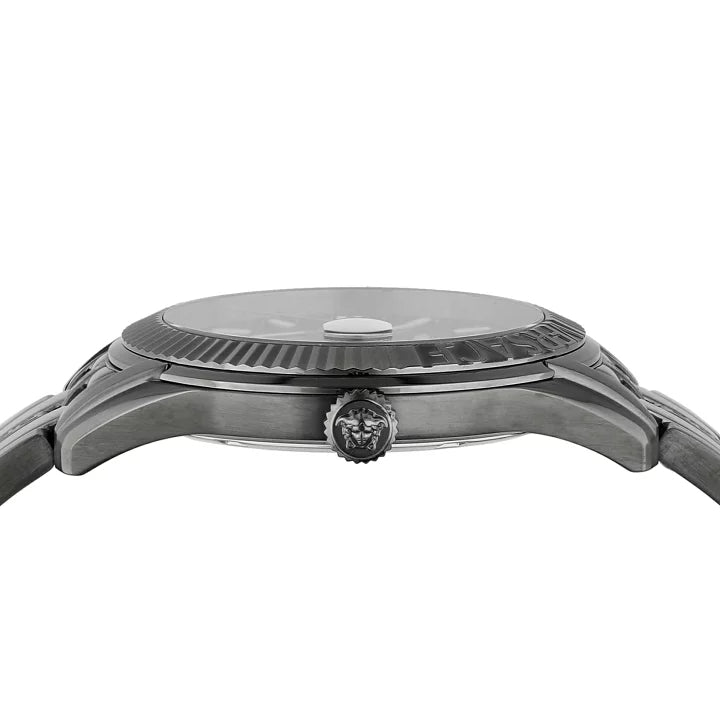 Versace Greca Time Quartz Black Dial Grey Steel Strap Watch for Men  - VE3K00622