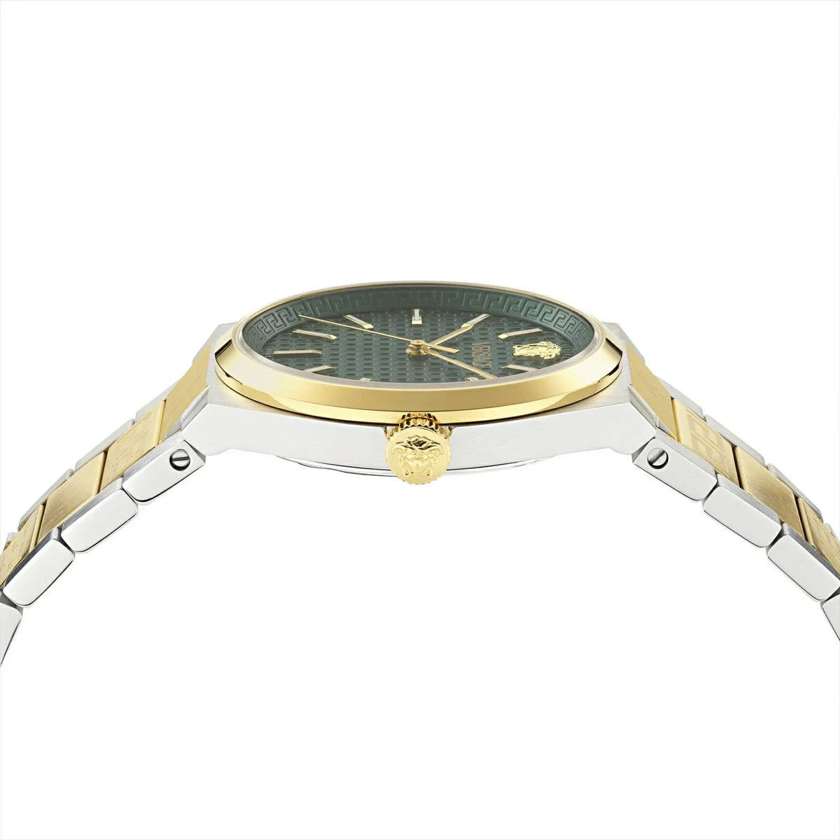 Versace V-Auria Quartz Green Dial Two Tone Steel Strap Watch for Men - VE0F00425