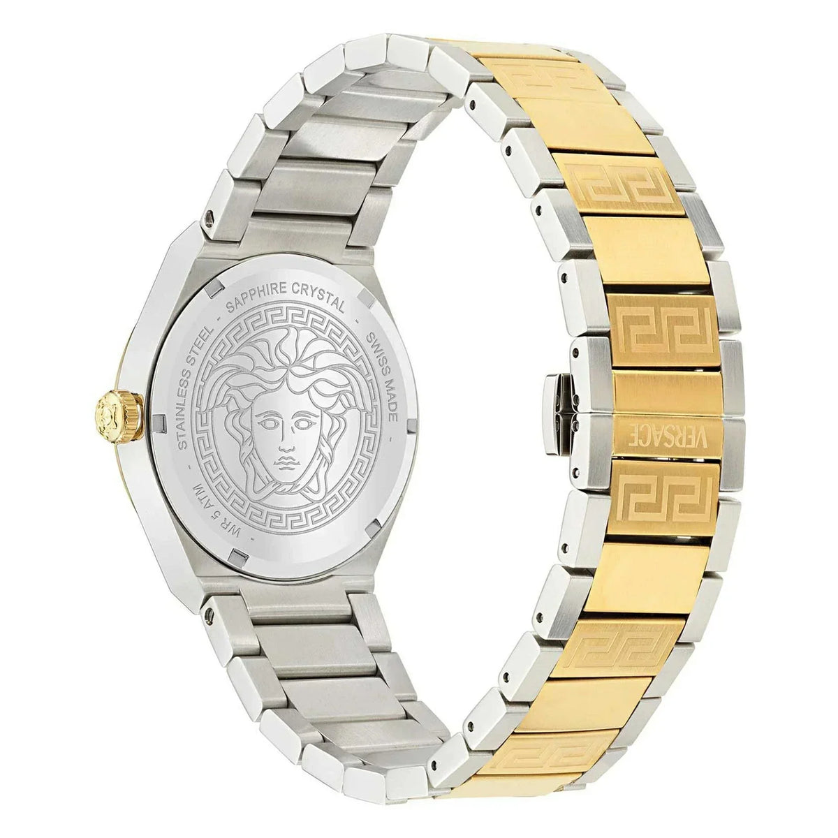 Versace V-Auria Quartz Green Dial Two Tone Steel Strap Watch for Men - VE0F00425
