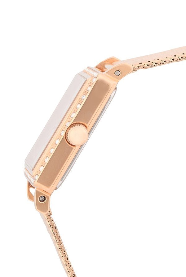 Guess Highline Off White Dial Rose Gold Stainless Steel Mesh Strap Watch For Women - W0826L3
