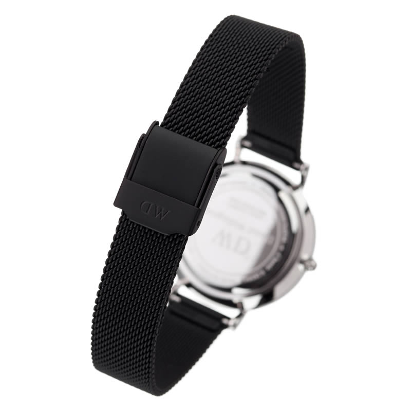 Daniel Wellington Petite Ashfield Black Dial Black Mesh Strap Watch For Women - DW00100246