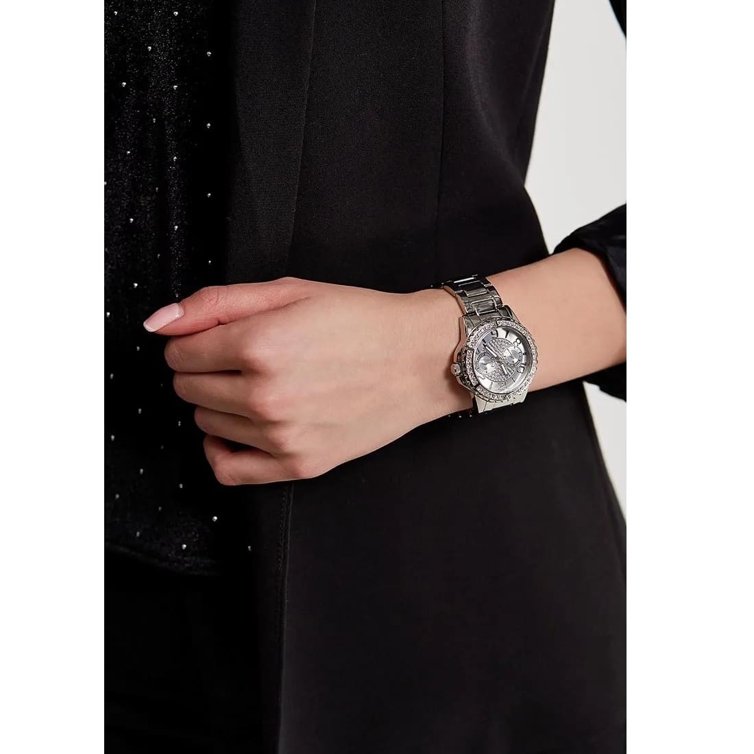 Guess Sassy Multifunction Quartz Silver Dial Silver Steel Strap Watch For Women - W0705L1