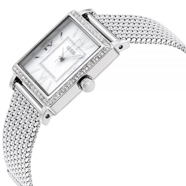 Guess Highline White Dial Silver Mesh Bracelet Watch For Women - W0826L1
