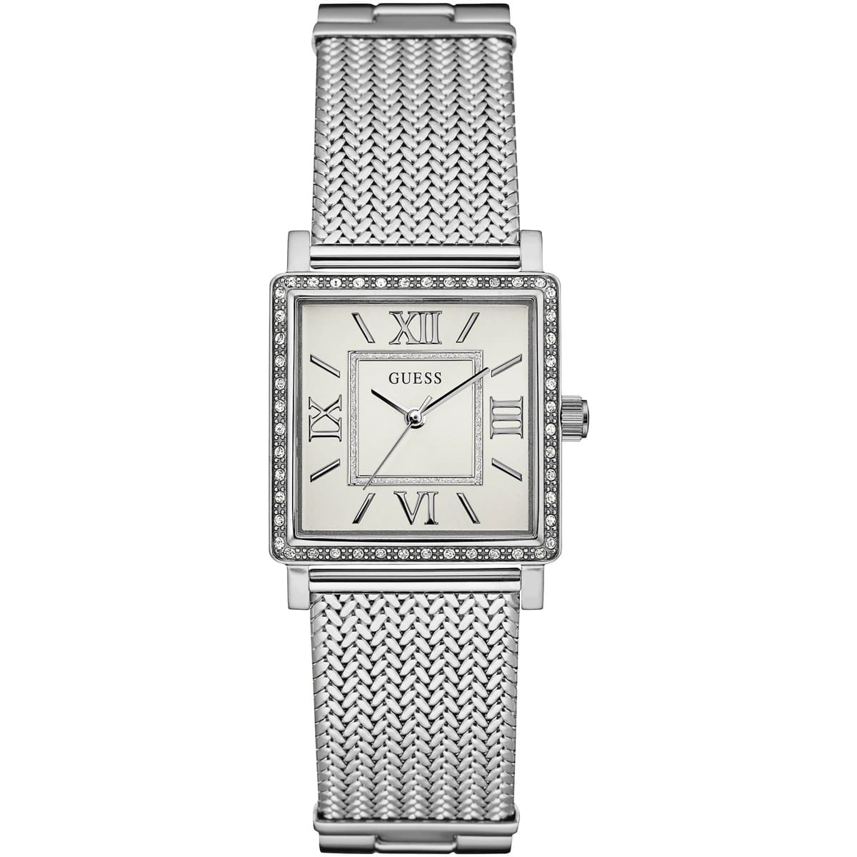 Guess Highline White Dial Silver Mesh Bracelet Watch For Women - W0826L1