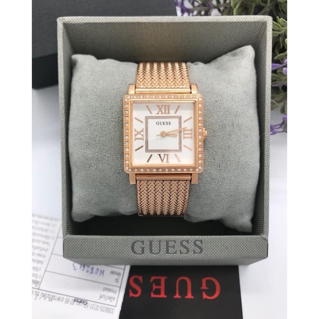Guess Highline Off White Dial Rose Gold Stainless Steel Mesh Strap Watch For Women - W0826L3