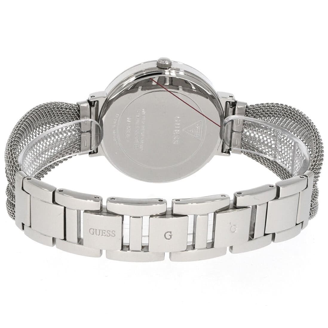 Guess Chiffon Silver Dial Silver Mesh Bracelet Watch For Women - W1083L1