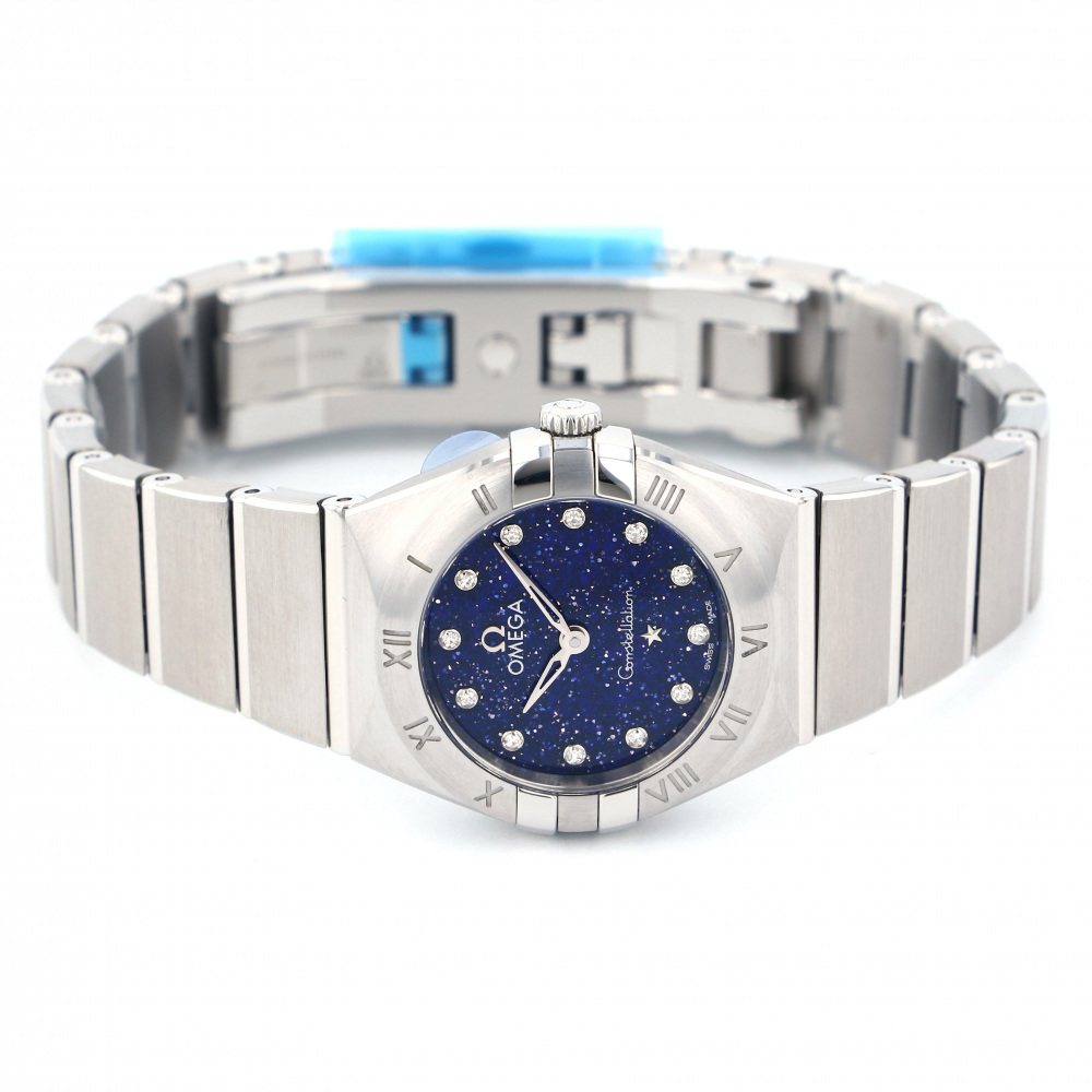 Omega Constellation Manhattan Quartz Diamonds Blue Dial Silver Steel Strap Watch for Women - 131.10.25.60.53.001