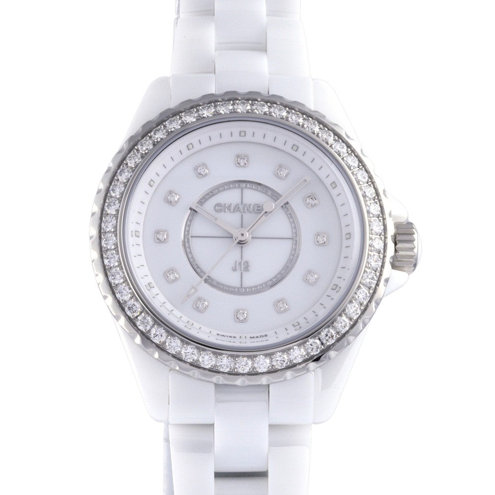 Chanel J12 Quartz Diamonds White Dial White Steel Strap Watch for Women - J12 H6418