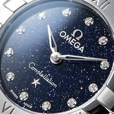 Omega Constellation Manhattan Quartz Diamonds Blue Dial Silver Steel Strap Watch for Women - 131.10.25.60.53.001