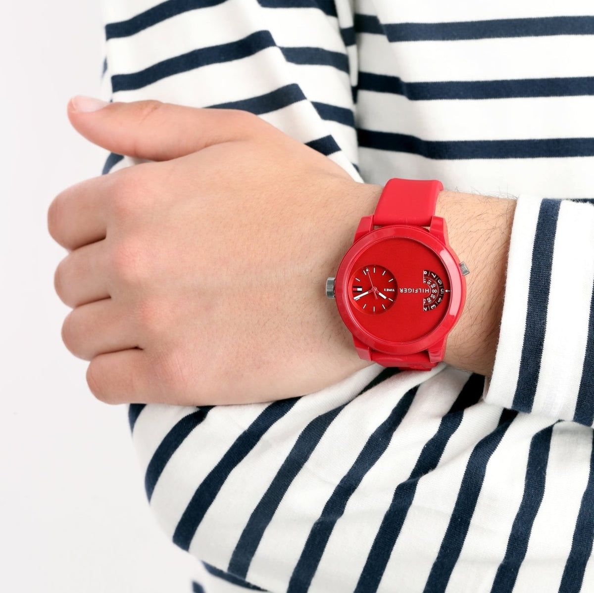 Tommy Hilfiger Denim Red Dial Red Rubber Strap Watch for Men - 1791557