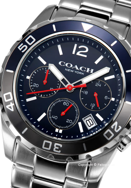 Coach Kent Chronograph Blue Dial Silver Steel Strap Watch for Men - 14602555