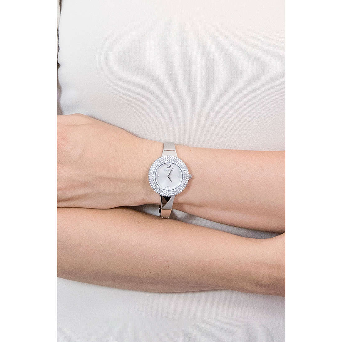 Swarovski Crystal Rose Silver Dial Silver Steel Strap Watch for Women - 5483853