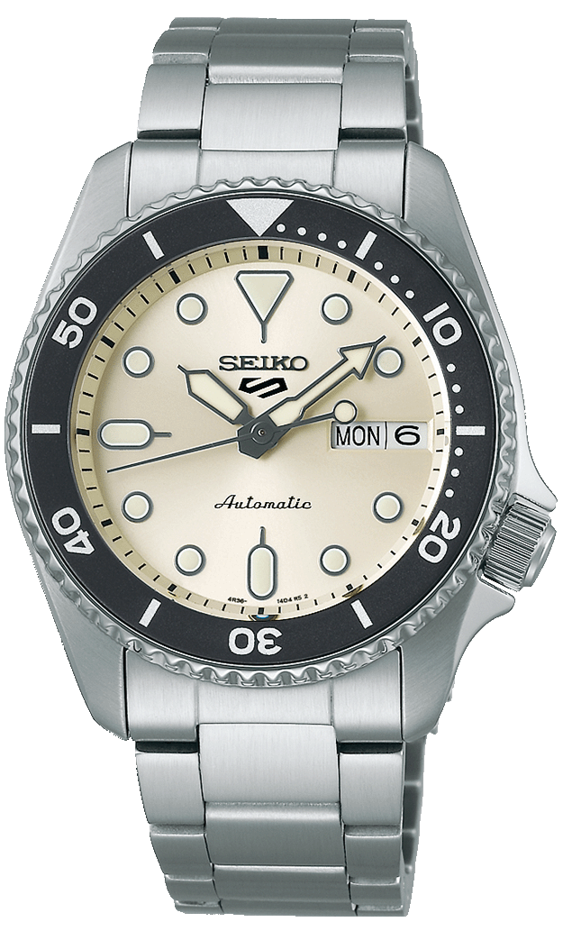 Seiko 5 Sports SKX Automatic Cream Dial Silver Steel Strap Watch For Men - SRPK31K1