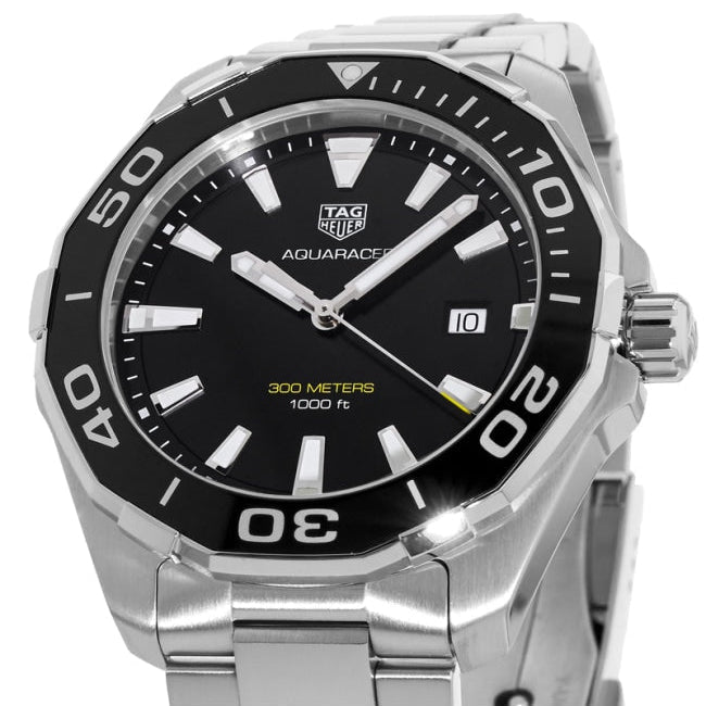 Tag Heuer Aquaracer Quartz Black Dial Silver Steel Strap Watch for Men - WAY101A.BA0746