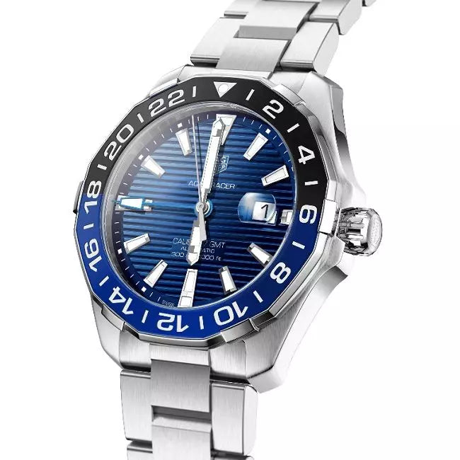 Tag Heuer Aquaracer GMT Calibre 6 Automatic Blue Dial Silver Steel Strap Watch for Men - WAY201T.BA0927