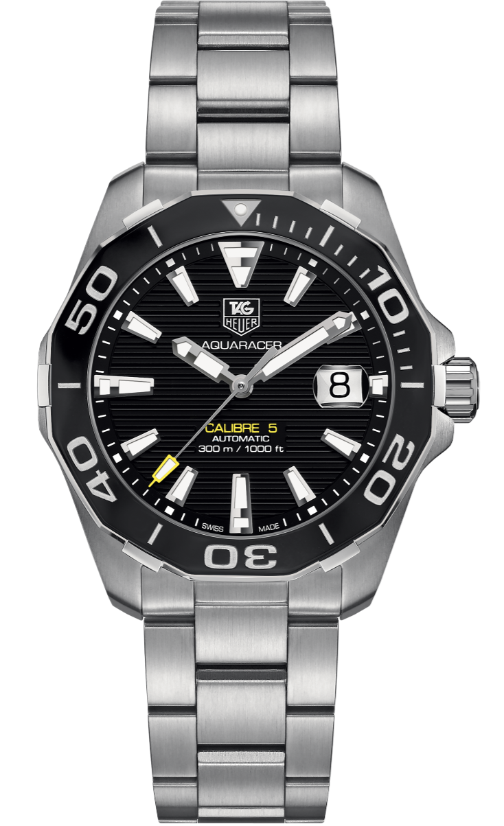 Tag Heuer Aquaracer Automatic Black Dial Silver Steel Strap Watch for Men - WAY211A.BA0928