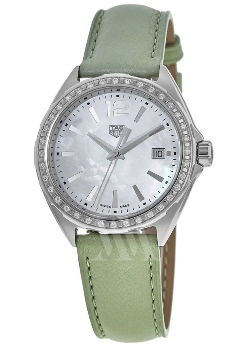 Tag Heuer Formula 1 Quartz Diamonds Mother of Pearl Dial Green Leather Strap Watch for Women - WBJ131A.FC8249