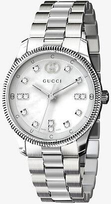 Gucci G Timeless Diamonds White Dial Silver Steel Strap Watch for Women - YA1265064