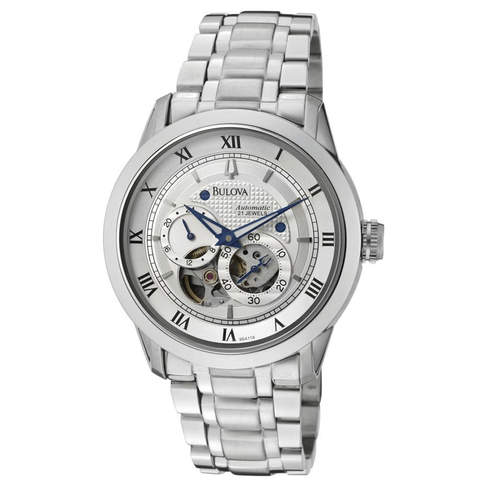 Bulova BVA Series Dual Aperture Silver Dial Silver Steel Strap Watch for Men - 96A118