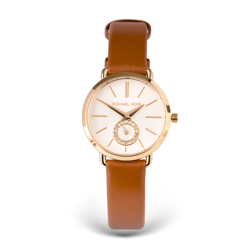 Michael Kors Portia Quartz White Dial Brown Leather Strap Watch For Women - MK2734