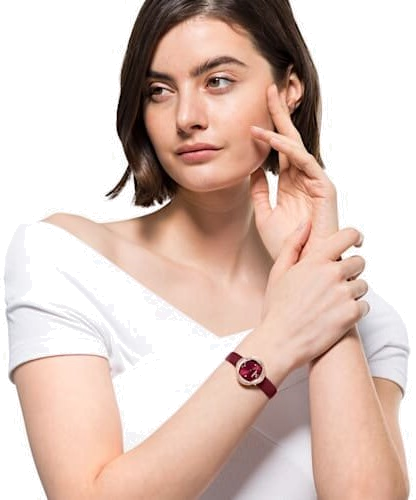 Swarovski Crystal Flower Red Dial Red Leather Strap Watch for Women - 5552780