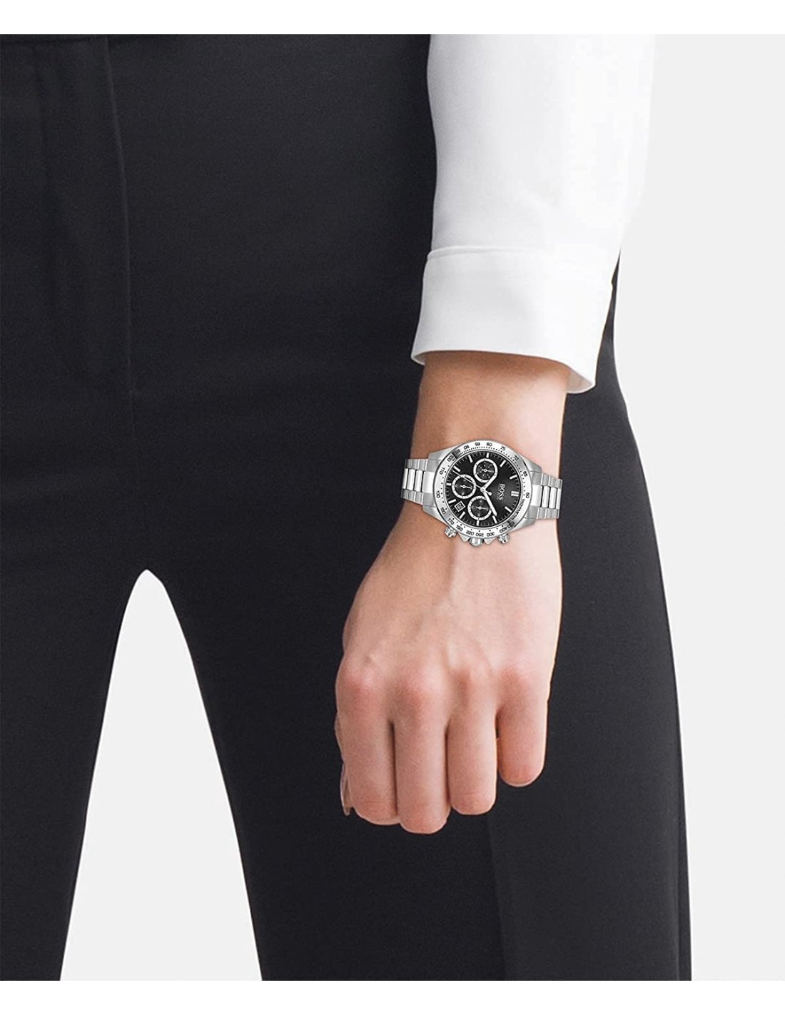 Hugo Boss Novia Chronograph Black Dial Silver Steel Strap Watch for Women - 1502614