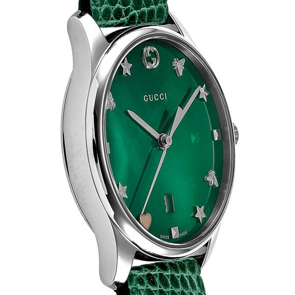Gucci G-Timeless Green Mother of Pearl Dial Green Leather Strap Watch For Women - YA126585
