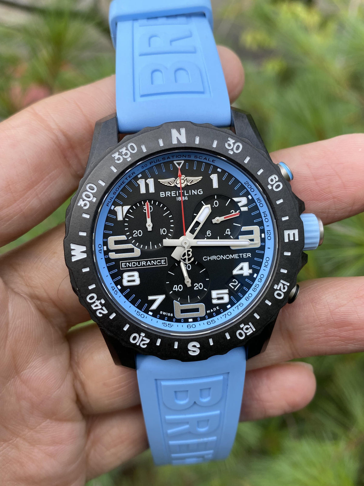 Breitling Endurance Pro Black Dial Light Blue Rubber Strap Watch for Men - X82310281B1S1