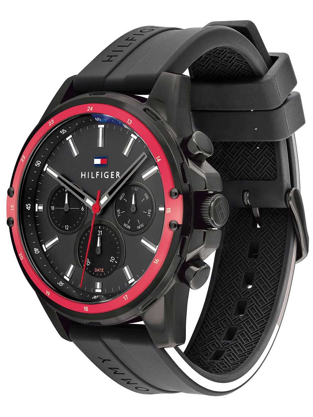 Tommy Hilfiger Mason Black Dial Black Rubber Strap Watch for Men - 1791793
