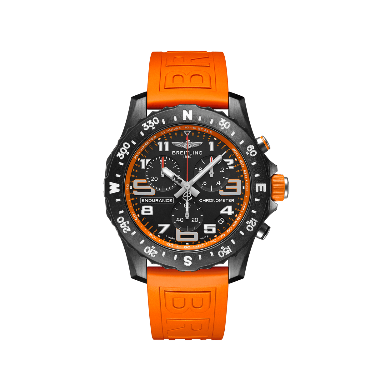 Breitling Endurance Pro Black Dial Orange Rubber Strap Watch for Men - X82310A51B1S1