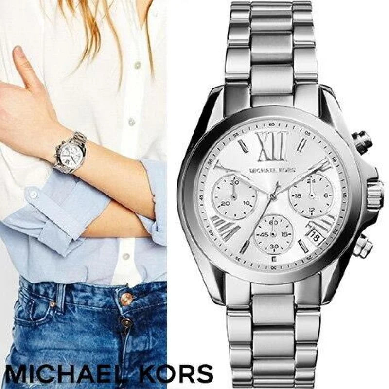 Michael Kors Bradshaw  Chronograph Silver Dial Silver Steel Strap Watch for Women - MK6174