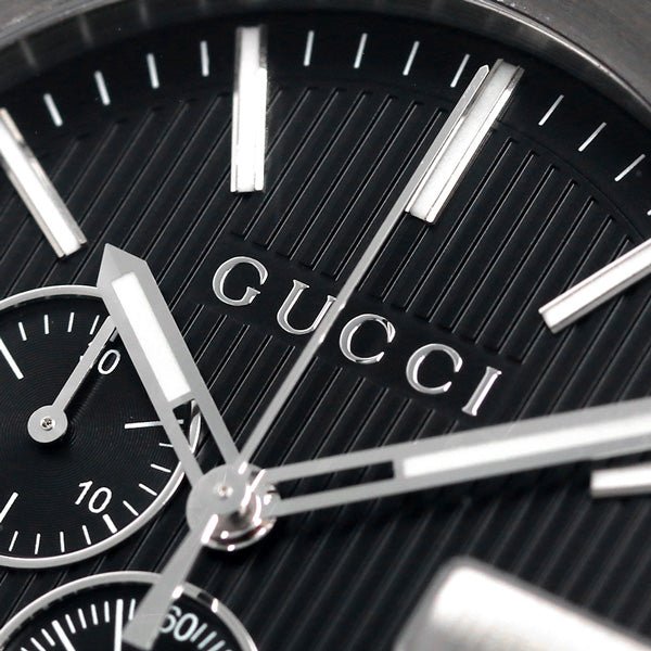 Gucci G Chrono Black Dial Black Leather Strap Watch For Men - YA101205