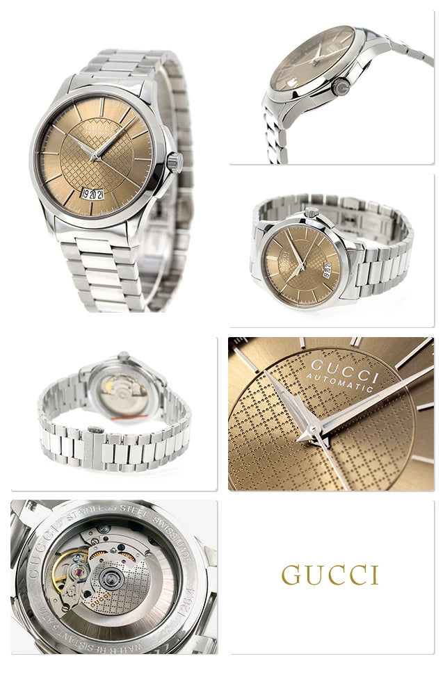 Gucci G Timeless Automatic Brown Dial Silver Steel Strap Watch For Women - YA126431A
