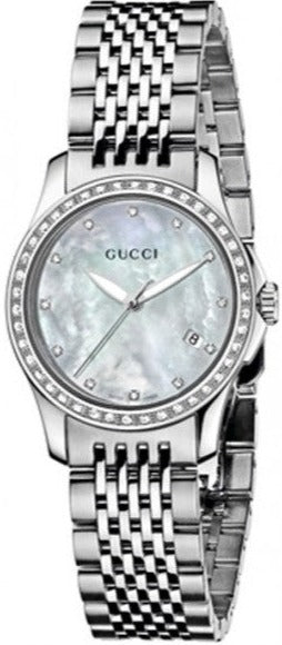 Gucci G Timeless Diamonds Mother of Pearl Dial Silver Mesh Bracelet Watch For Women - YA126508