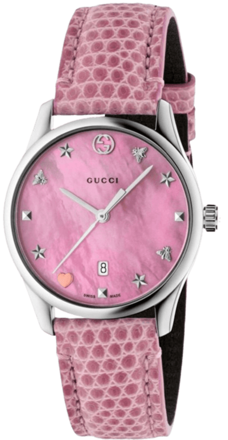 Gucci G-Timeless Pink Mother of Pearl Dial Pink Leather Strap Watch For Women - YA126586