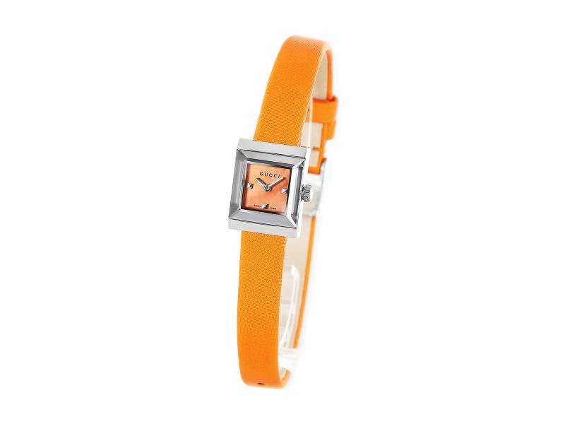 Gucci G-Frame Square Mother of Pearl Orange Dial Orange Leather Strap Watch For Women - YA128532