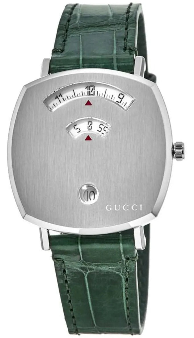 Gucci Grip Quartz Silver Dial Green Leather Strap Watch For Women - YA157404