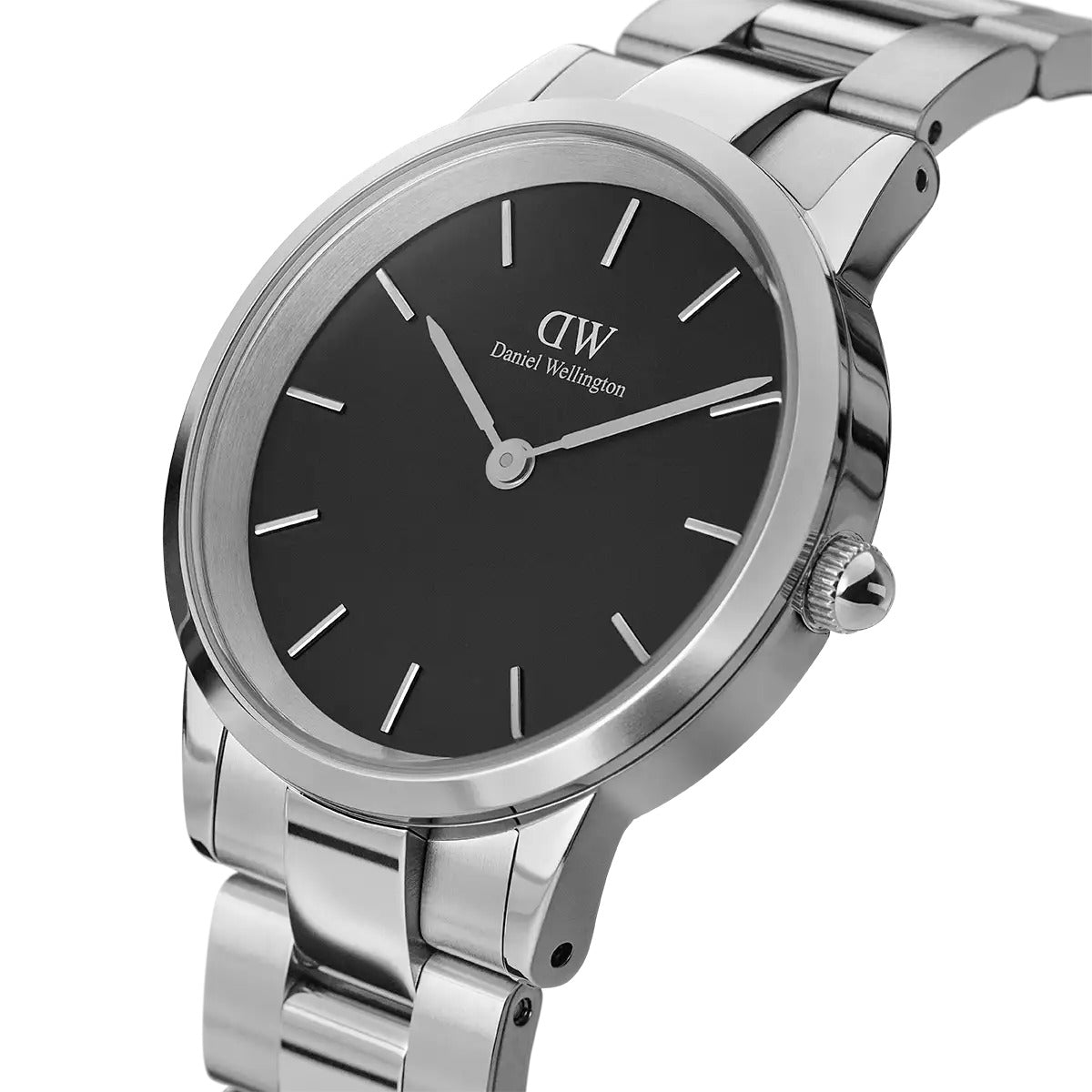 Daniel Wellington Iconic Link Black Dial Silver Steel Strap Watch For Women - DW00100206