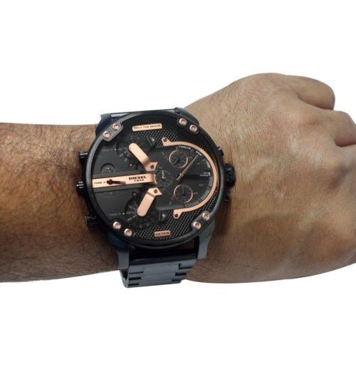 Diesel Big Daddy Chronograph Black Dial Black Steel Strap Watch For Men - DZ7312