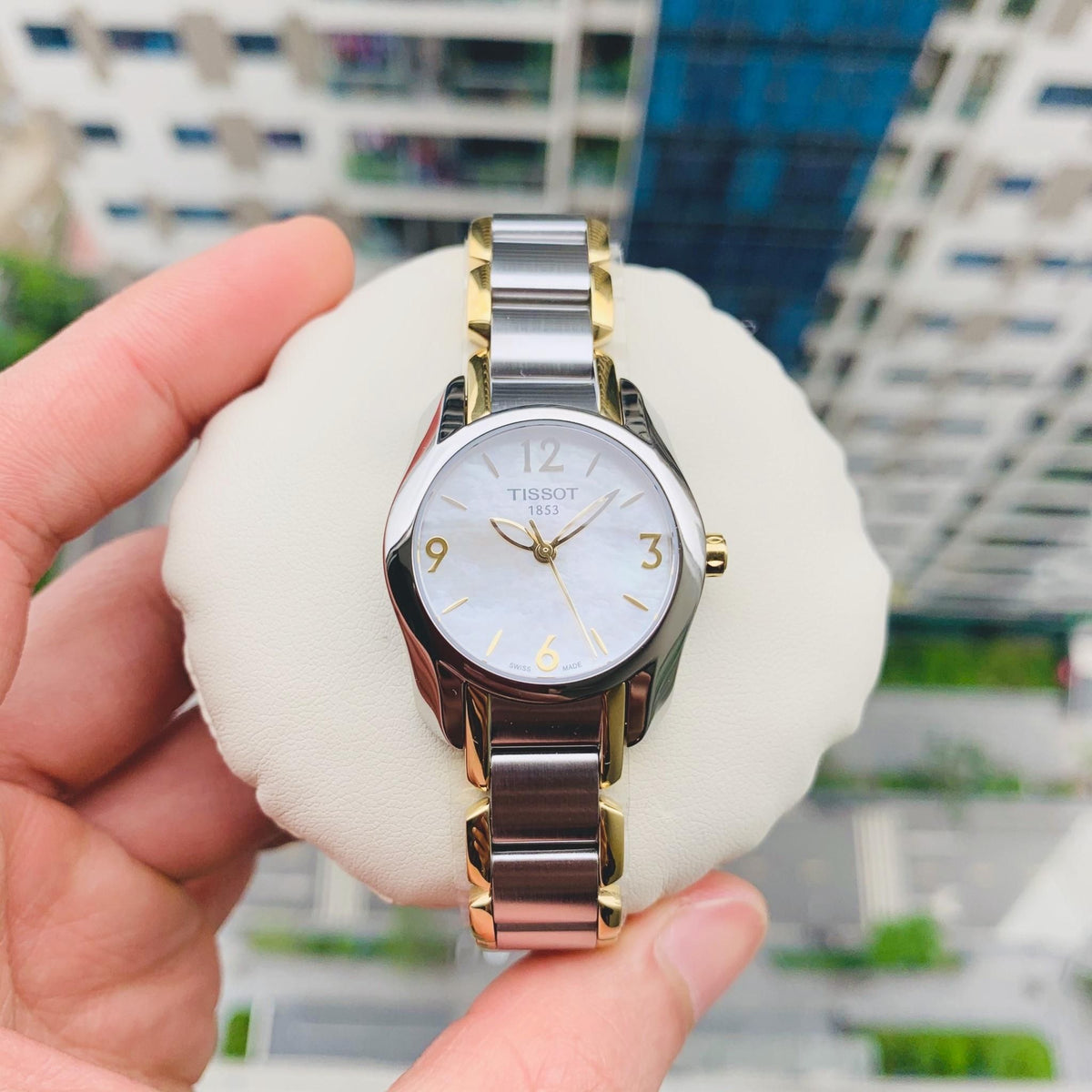 Tissot T Wave Mother of Pearl Dial Two Tone Steel Strap Watch for Women - T023.210.22.117.00