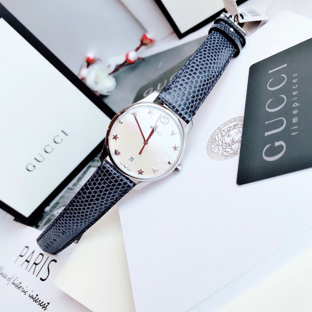 Gucci G-Timeless Signature Mother of Pearl Star Dial Blue Watch For Women - YA126588