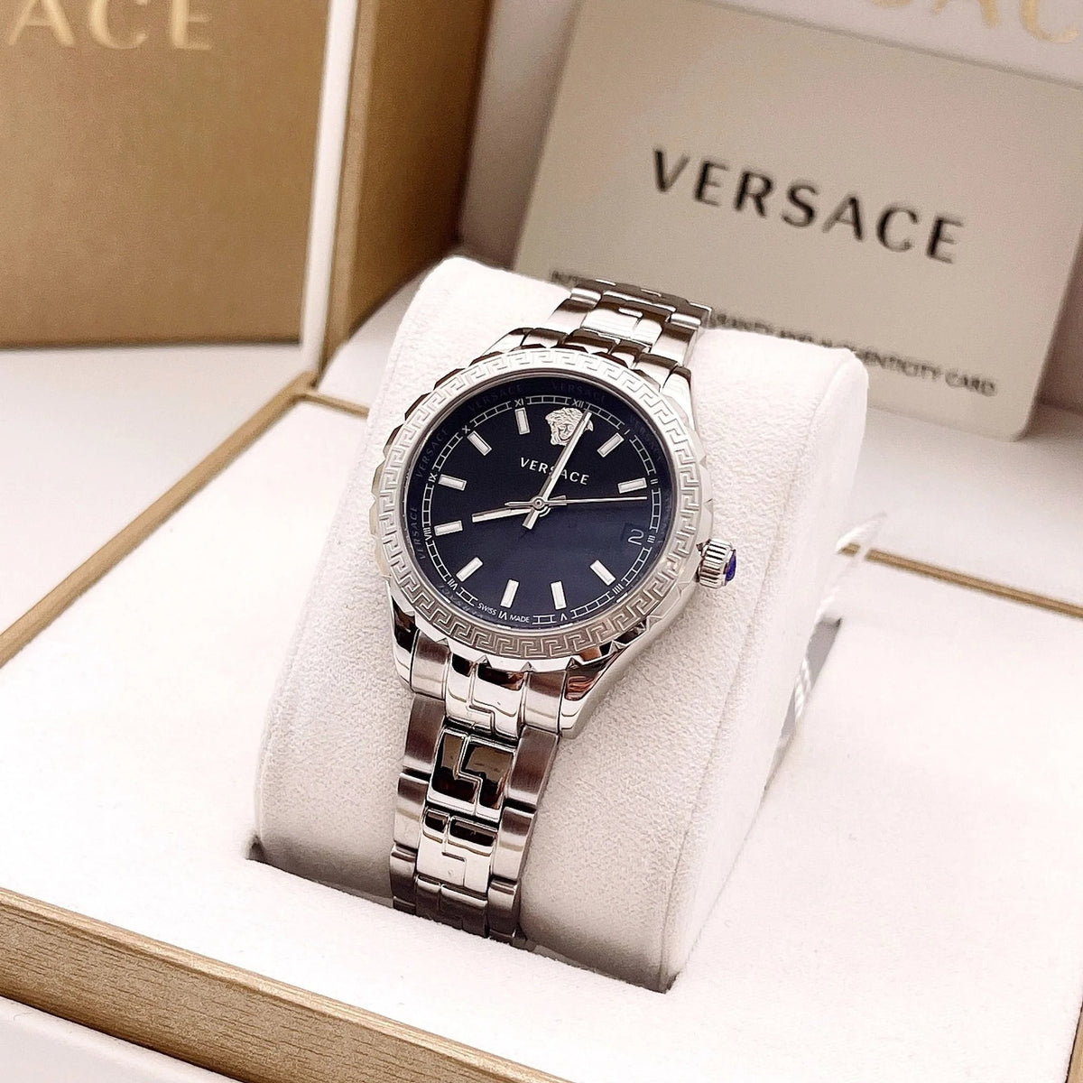 Versace Hellenyium Quartz Blue Dial Silver Steel Strap Watch for Men - VEVK00921