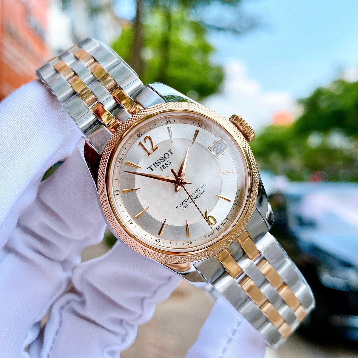 Tissot Ballade Powermatic 80 Mother of Pearl Silver Dial Two Tone Steel Strap Watch For Women - T108.208.22.117.00
