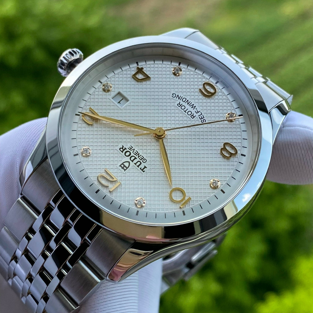 Tudor 1926 Automatic Diamonds Silver Dial Silver Steel Strap Watch for Men - M91650-0003