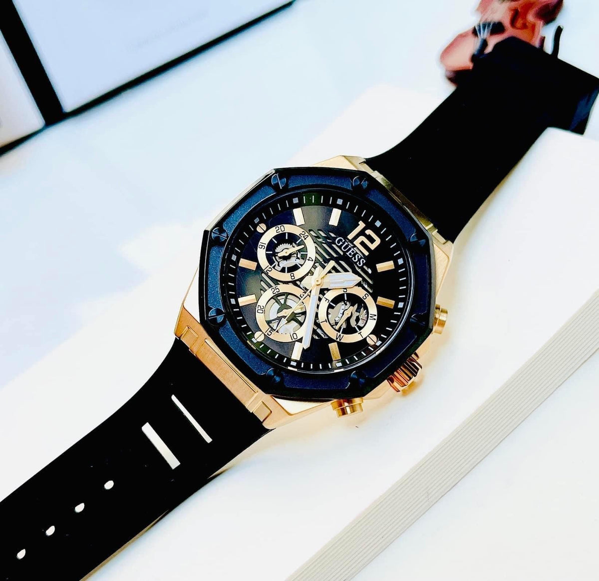 Guess Momentum Black Dial Black Rubber Strap Watch for Men - GW0263G1
