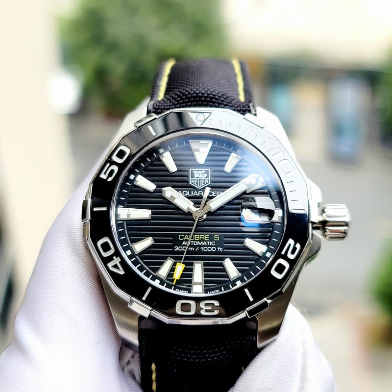 Tag Heuer Aquaracer Calibre 5 Automatic Black Dial Black Nylon Strap Watch for Men - WAY211A.FC6362